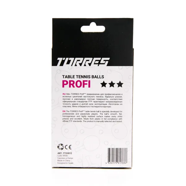 Мяч для наст. тенниса TORRES Profi 3*, TT23012, диам. 40+мм, упак. 6 шт, белый за 338.30 ₽ в Хабаровске